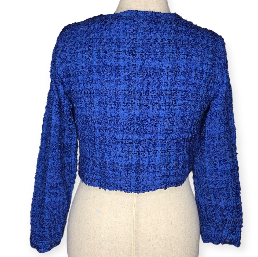 Maeve Anthropologie Tweed Cropped Jacket XL Cobalt Blue Button Front - Picture 5 of 11